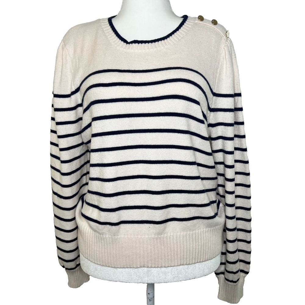 Draper James Womens Sweater XXL White Pullover Long Puff Balloon Sleeves Striped